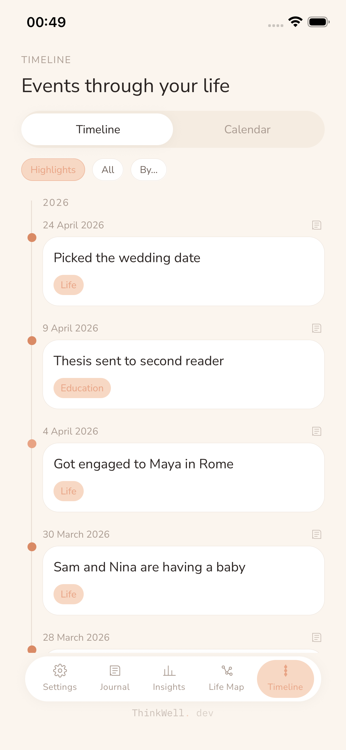 Timeline of past entries
